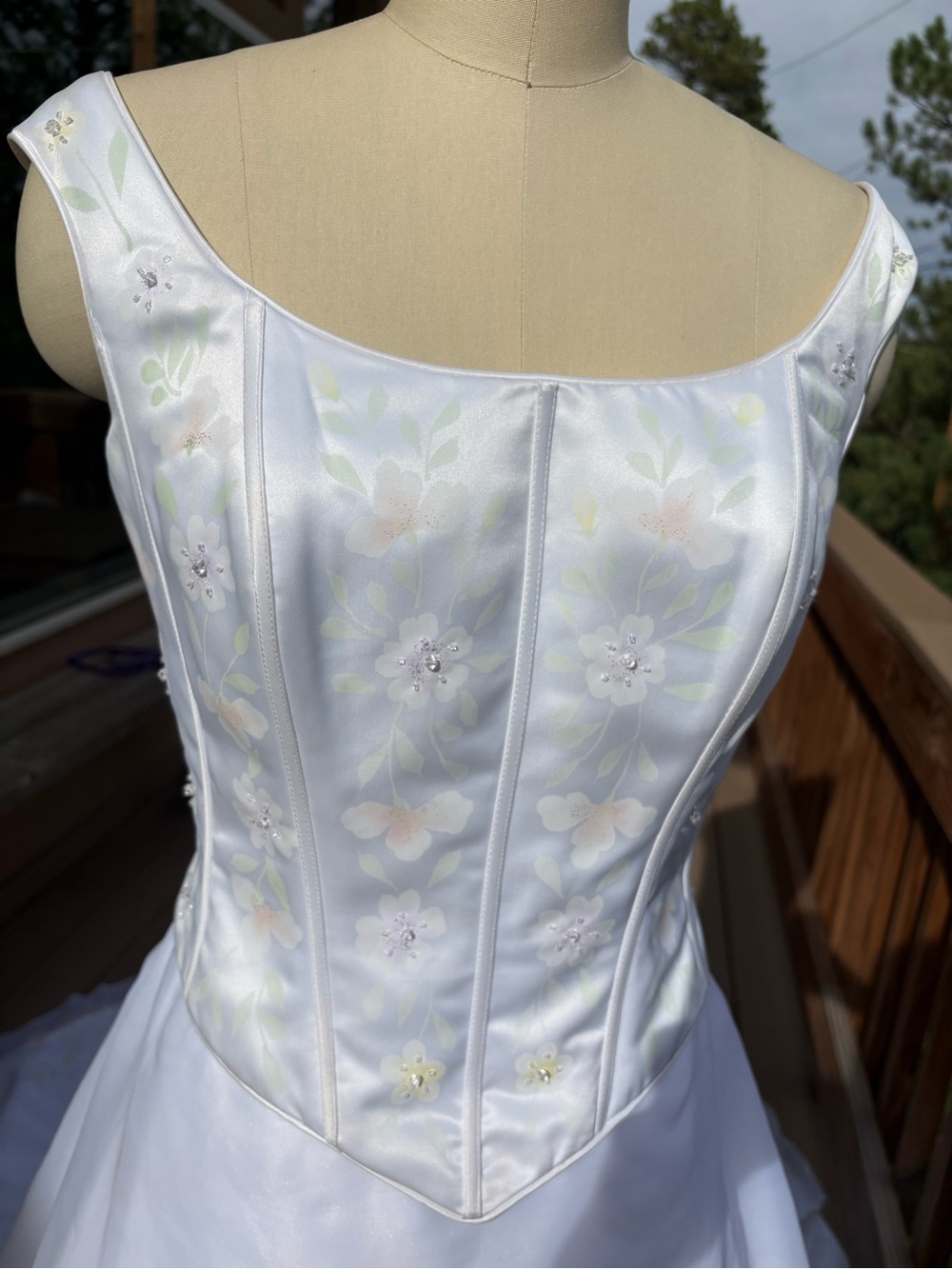 Alfred Angelo White Floral Satin Corset Wedding Dress